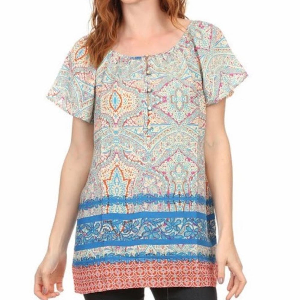 Multi-color Paisley Print Boho Top